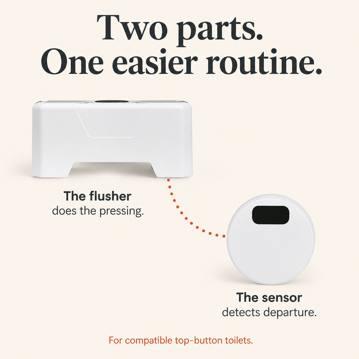 LazyFlush main unit presses the toilet button when the wireless sensor is triggered