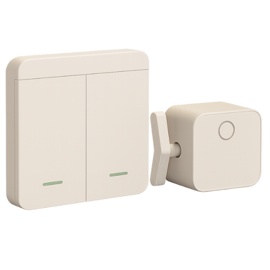 Clicky wireless button pusher and remote on a white background